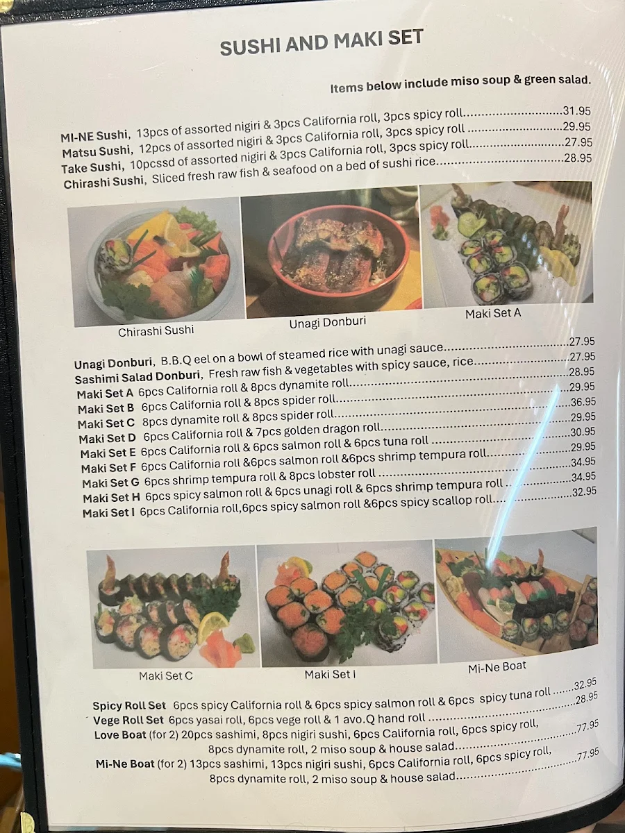 Menu, MI-NE Japanese Restaurant