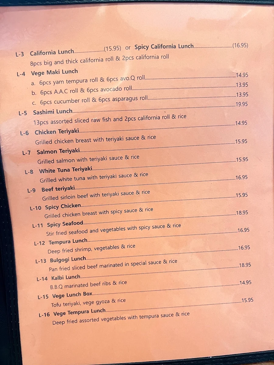 Menu, MI-NE Japanese Restaurant