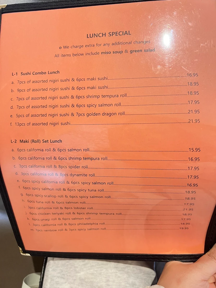 Menu, MI-NE Japanese Restaurant