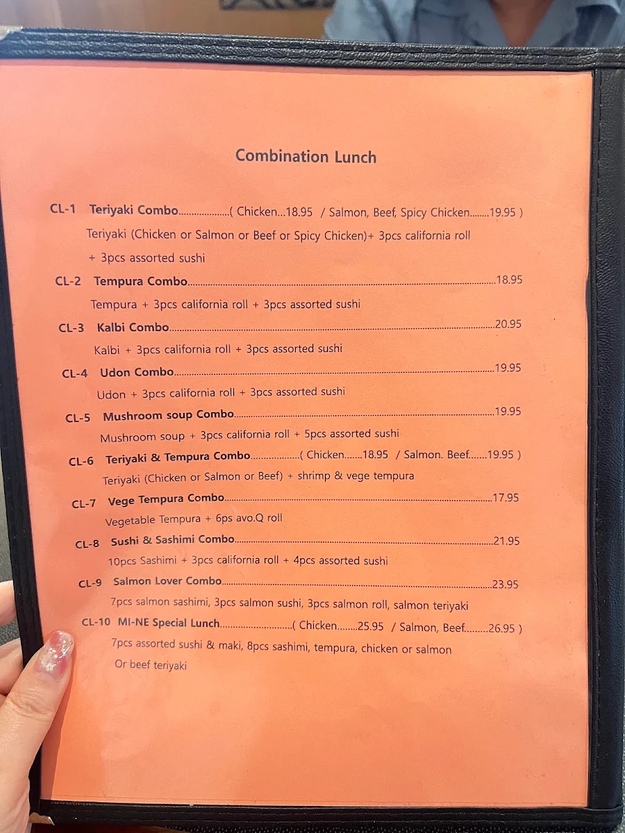 Menu, MI-NE Japanese Restaurant