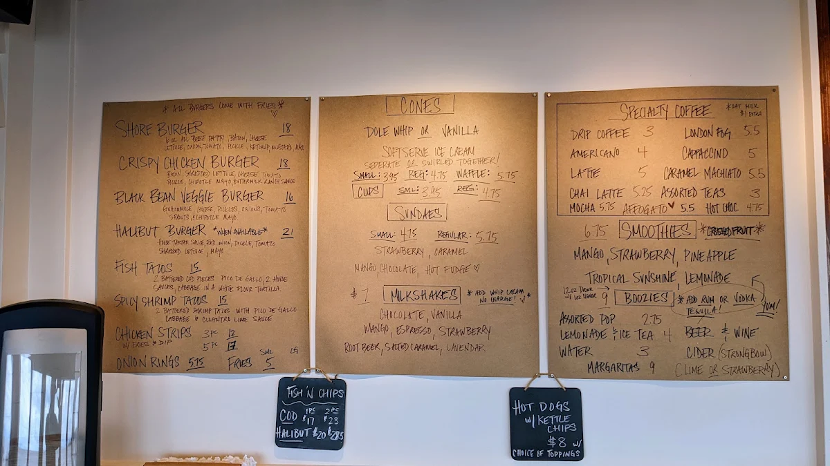 Menu, Shore Restaurant