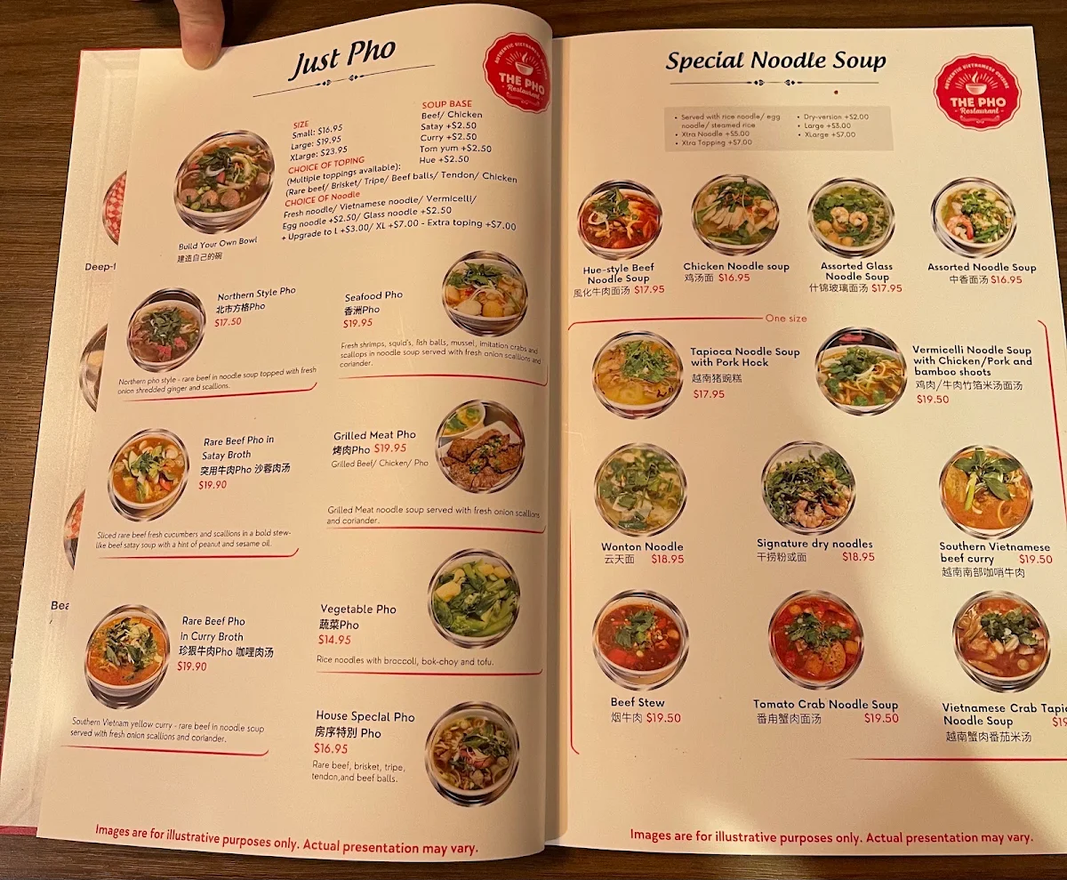Menu, The Pho Restaurant