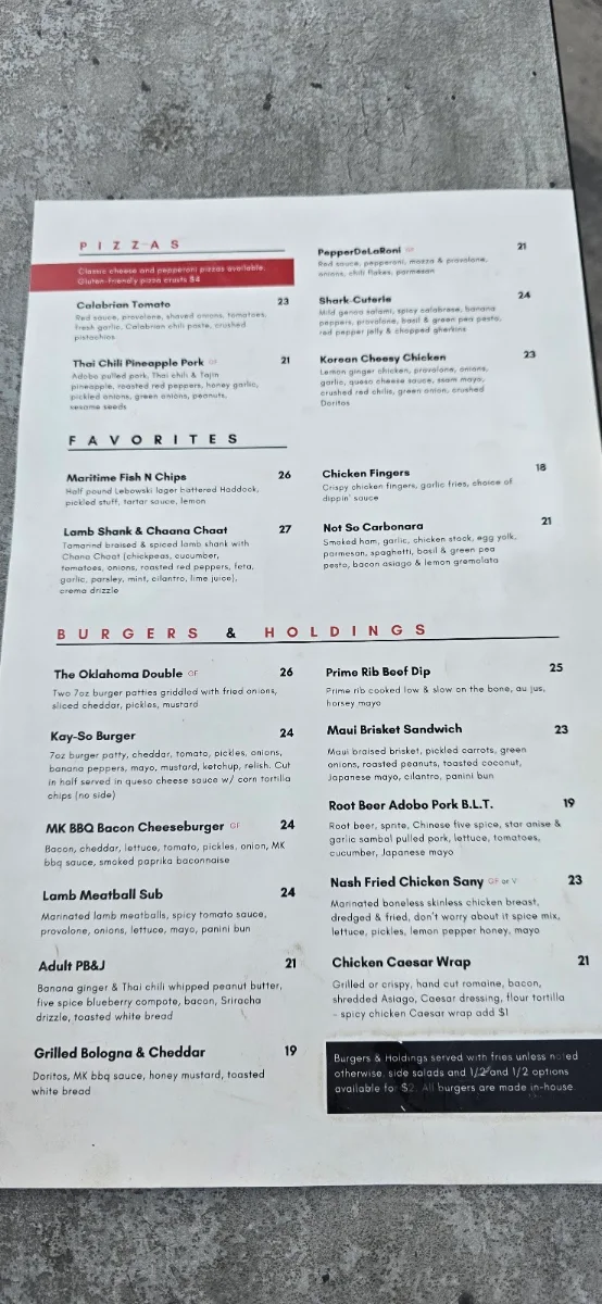 Menu, Freddy's Brewpub