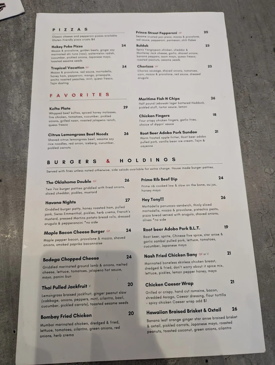 Menu, Freddy's Brewpub