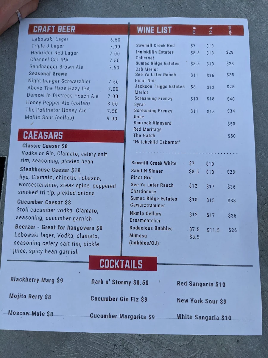 Menu, Freddy's Brewpub