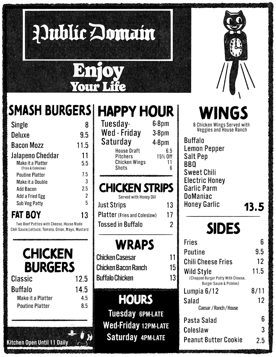 Menu, Public Domain