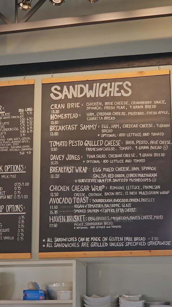 Menu, Cafe Haven