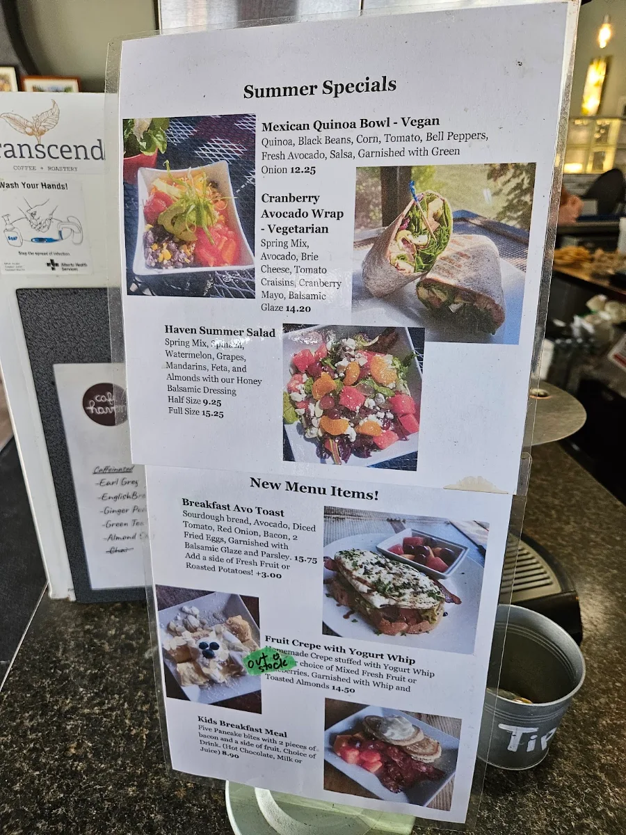 Menu, Cafe Haven