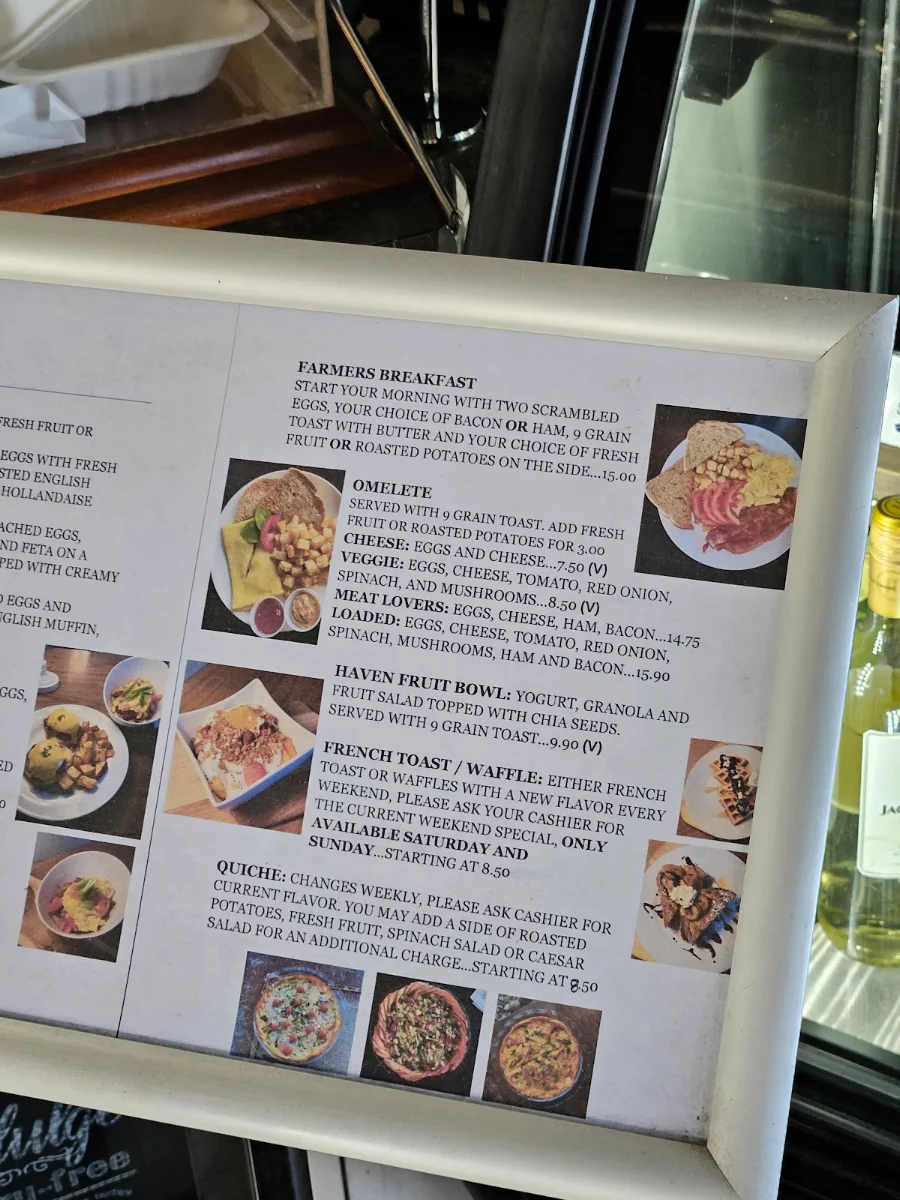 Menu, Cafe Haven