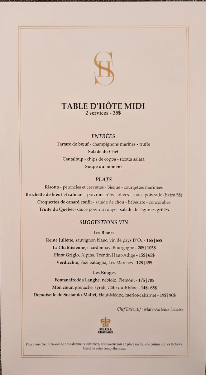 Menu, Restaurant at Stonehaven