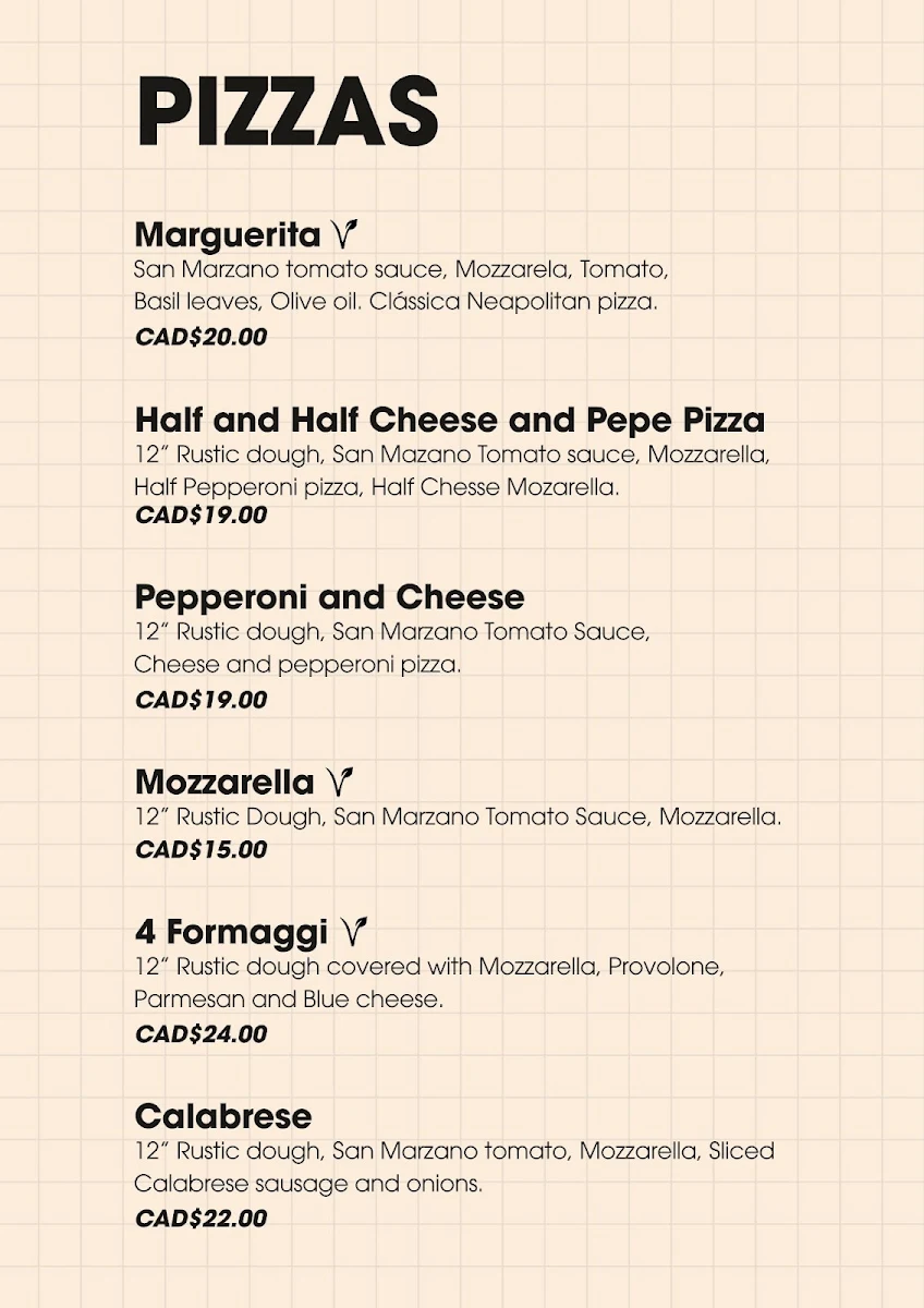 Menu, Lindo’s Pizza