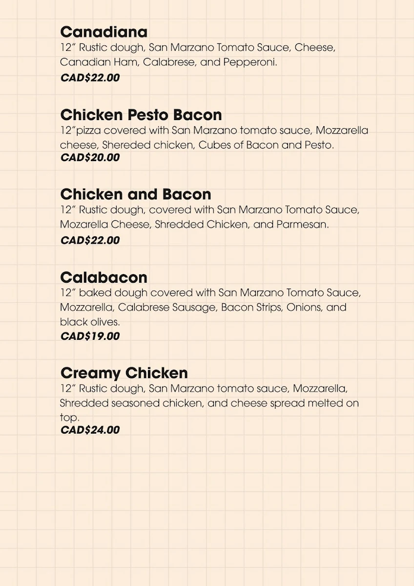 Menu, Lindo’s Pizza