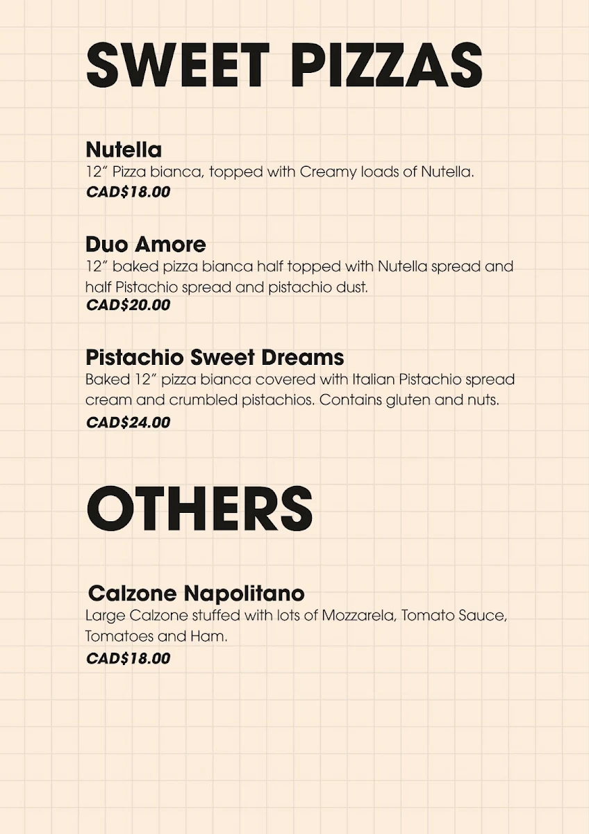 Menu, Lindo’s Pizza