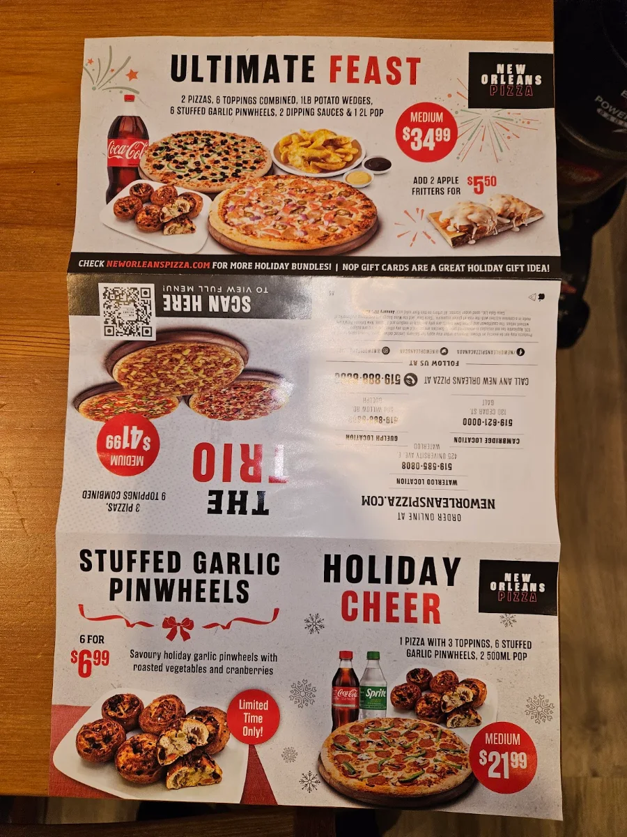 Menu, New Orleans Pizza