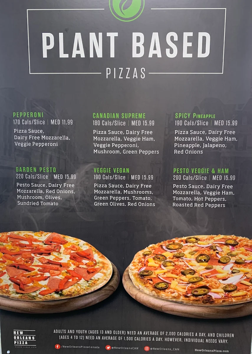 Menu, New Orleans Pizza