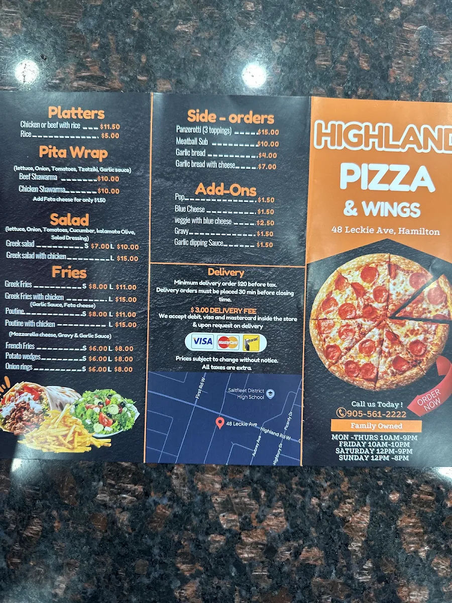Menu, Highland pizza and wings 🥇