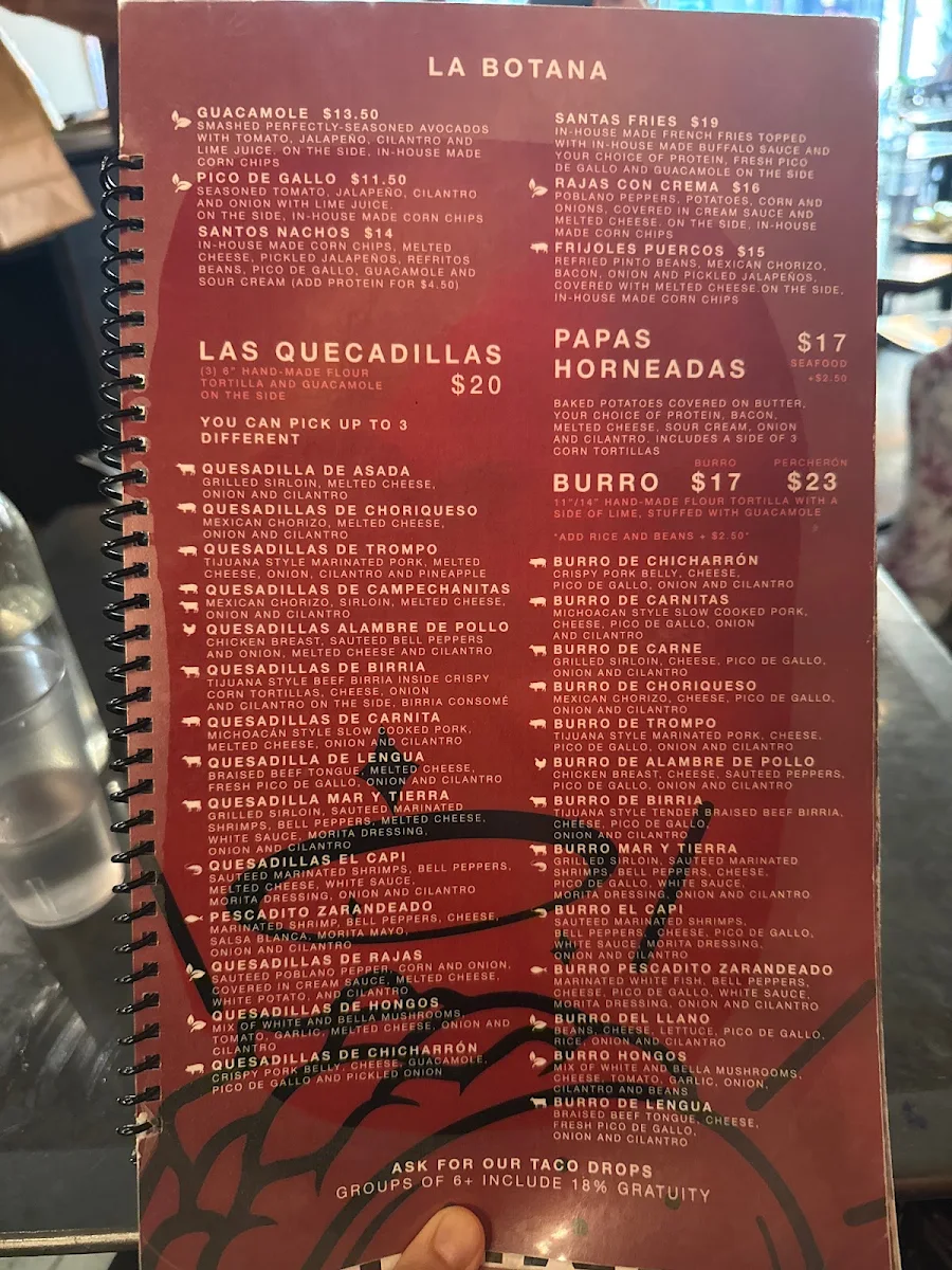 Menu, SANTO TACO