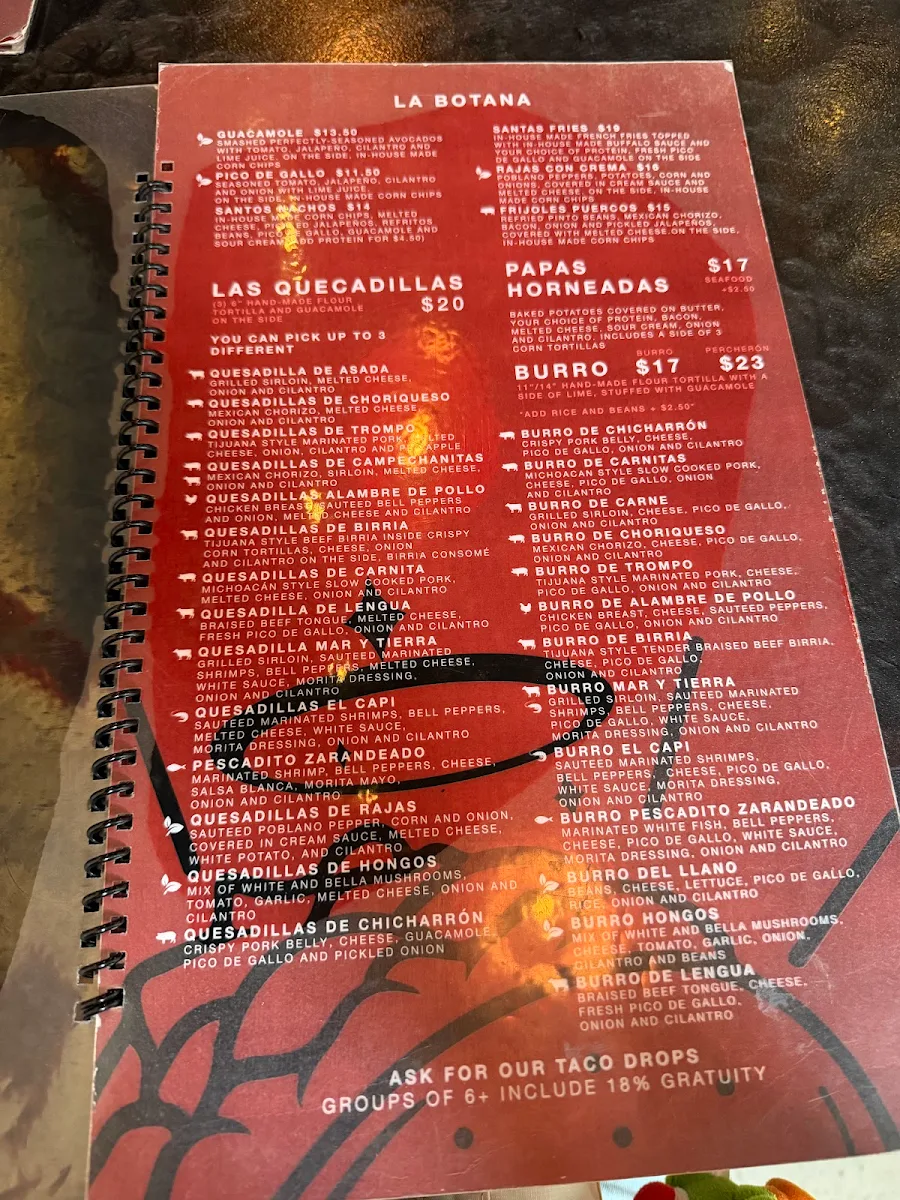 Menu, SANTO TACO
