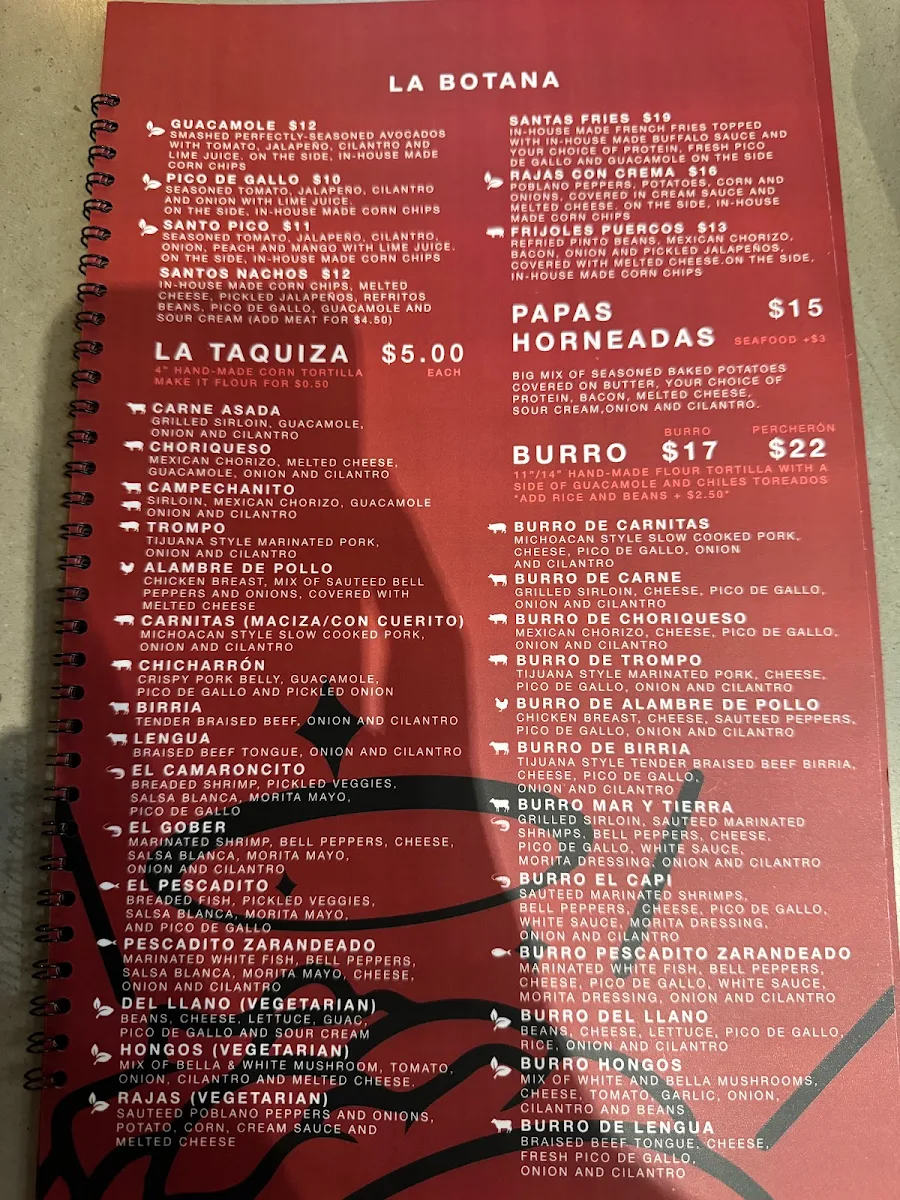 Menu, SANTO TACO