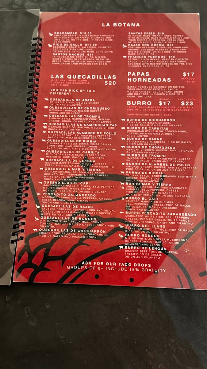Menu, SANTO TACO