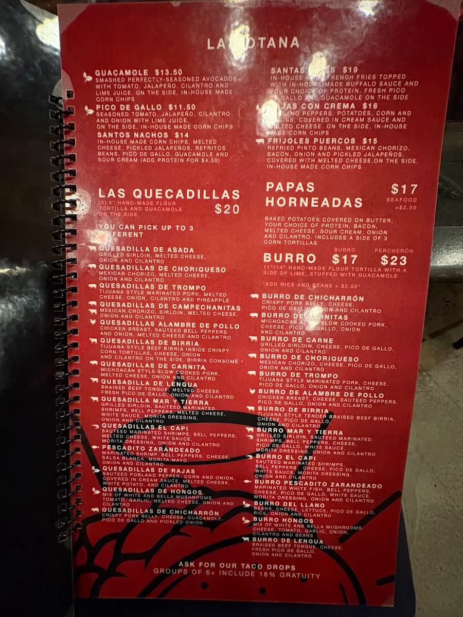 Menu, SANTO TACO