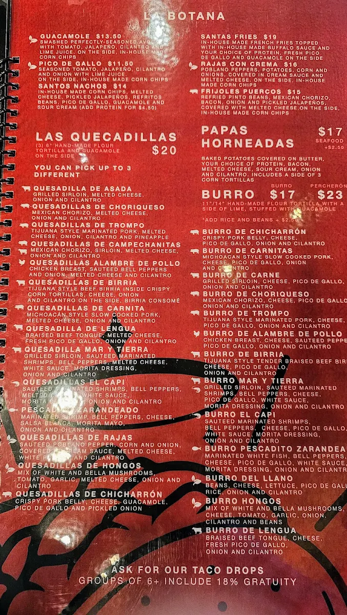 Menu, SANTO TACO