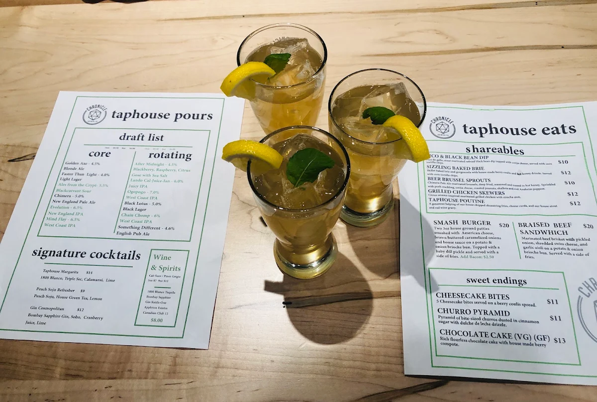Menu, Chronicle Pub & Grill