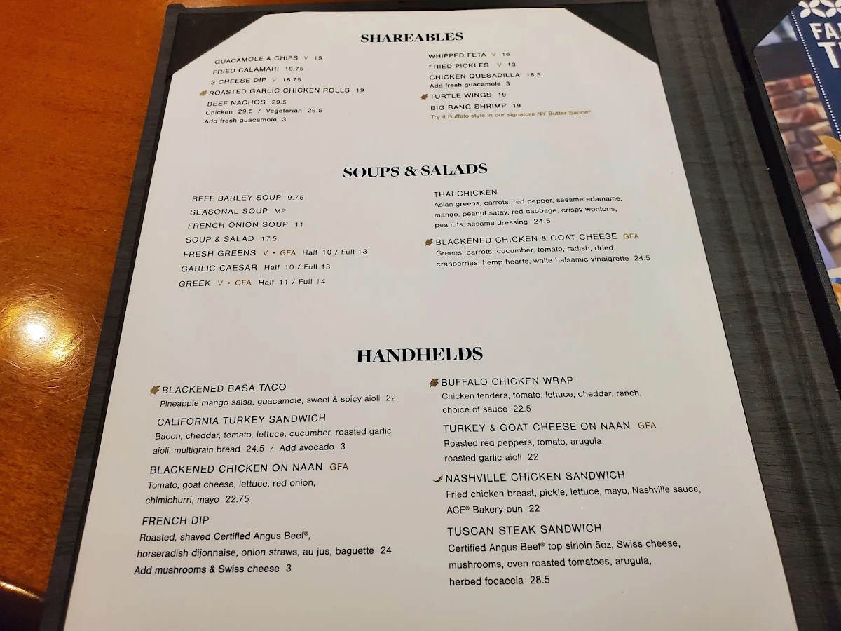 Menu, Turtle Jack's