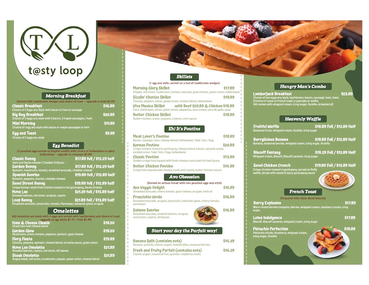 Menu, Tasty Loop Cafe