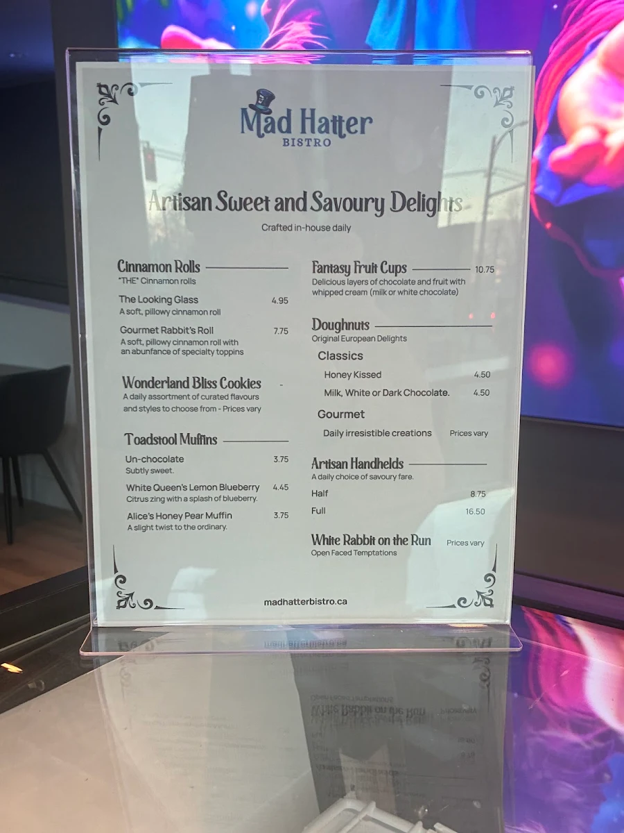 Menu, Mad Hatter Bistro