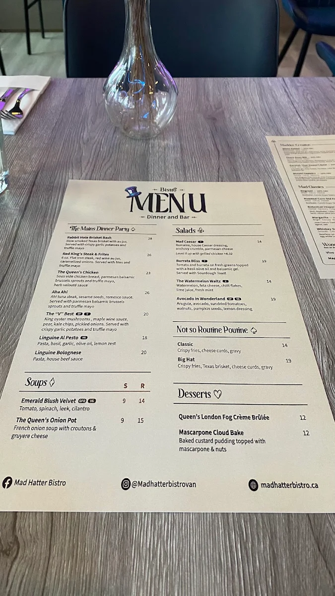 Menu, Mad Hatter Bistro