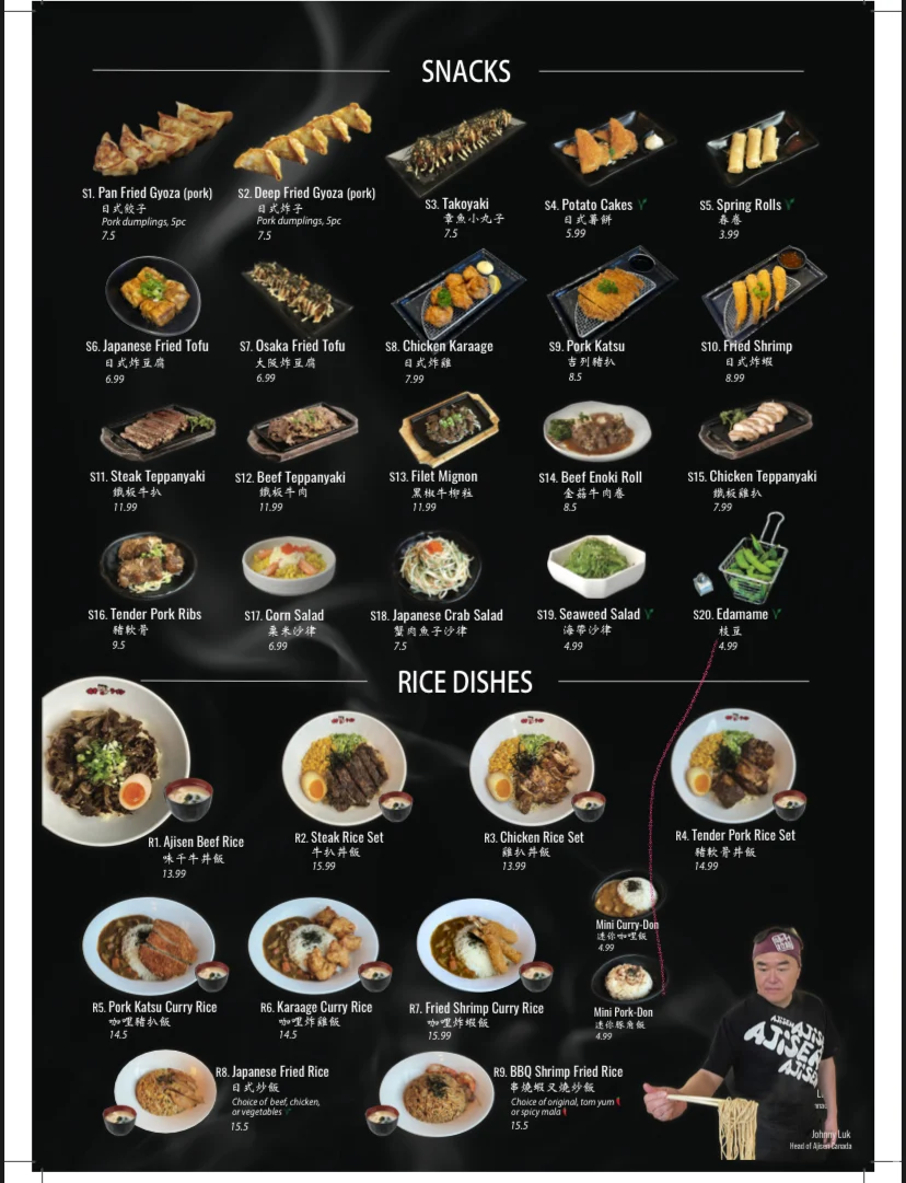 Menu, Ajisen Ramen (Newmarket)