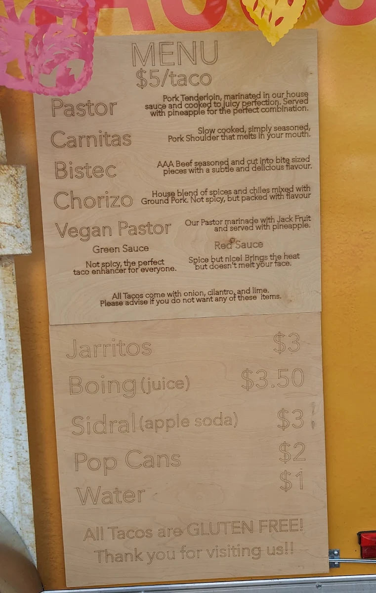 Menu, Mexican Street Tacos