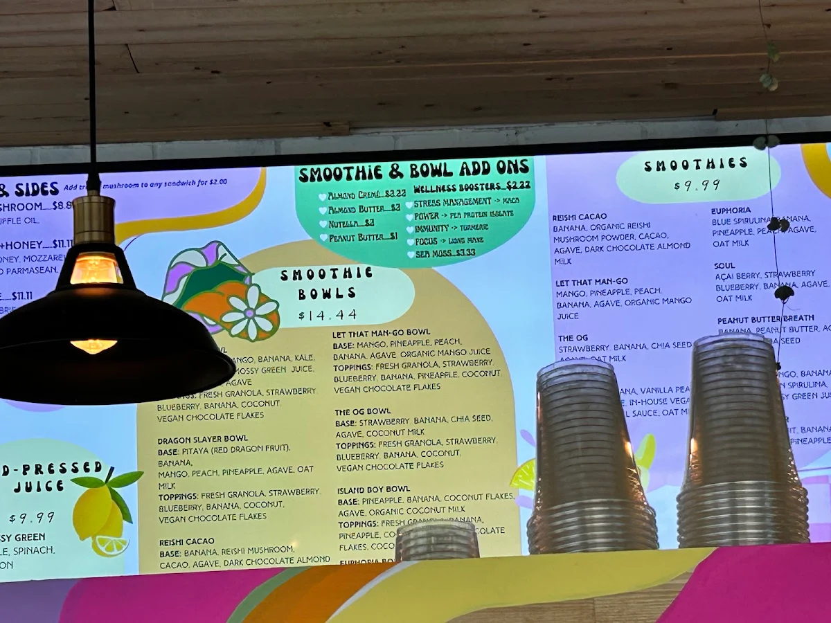 Menu, The Tree Hugger-Wellness Bar