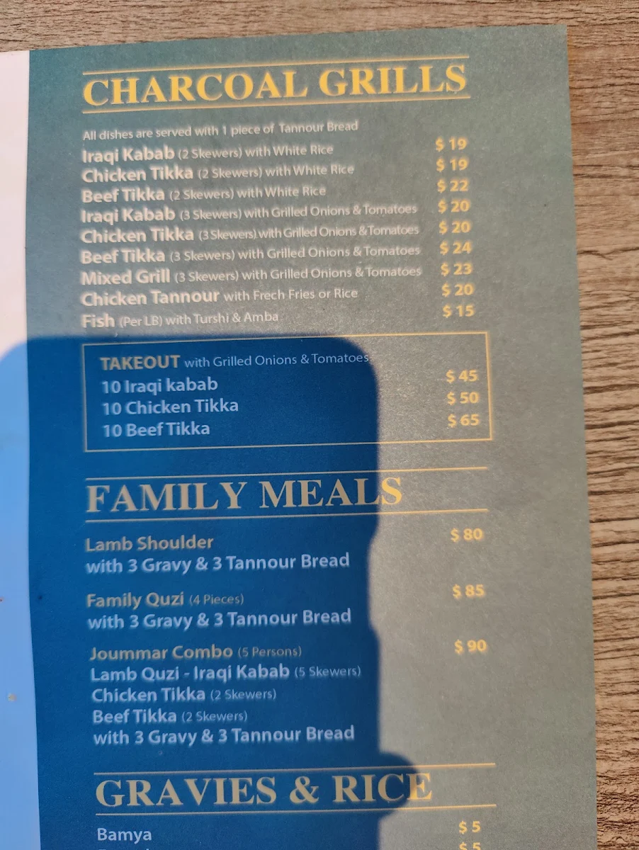 Menu, Aghati Restaurant