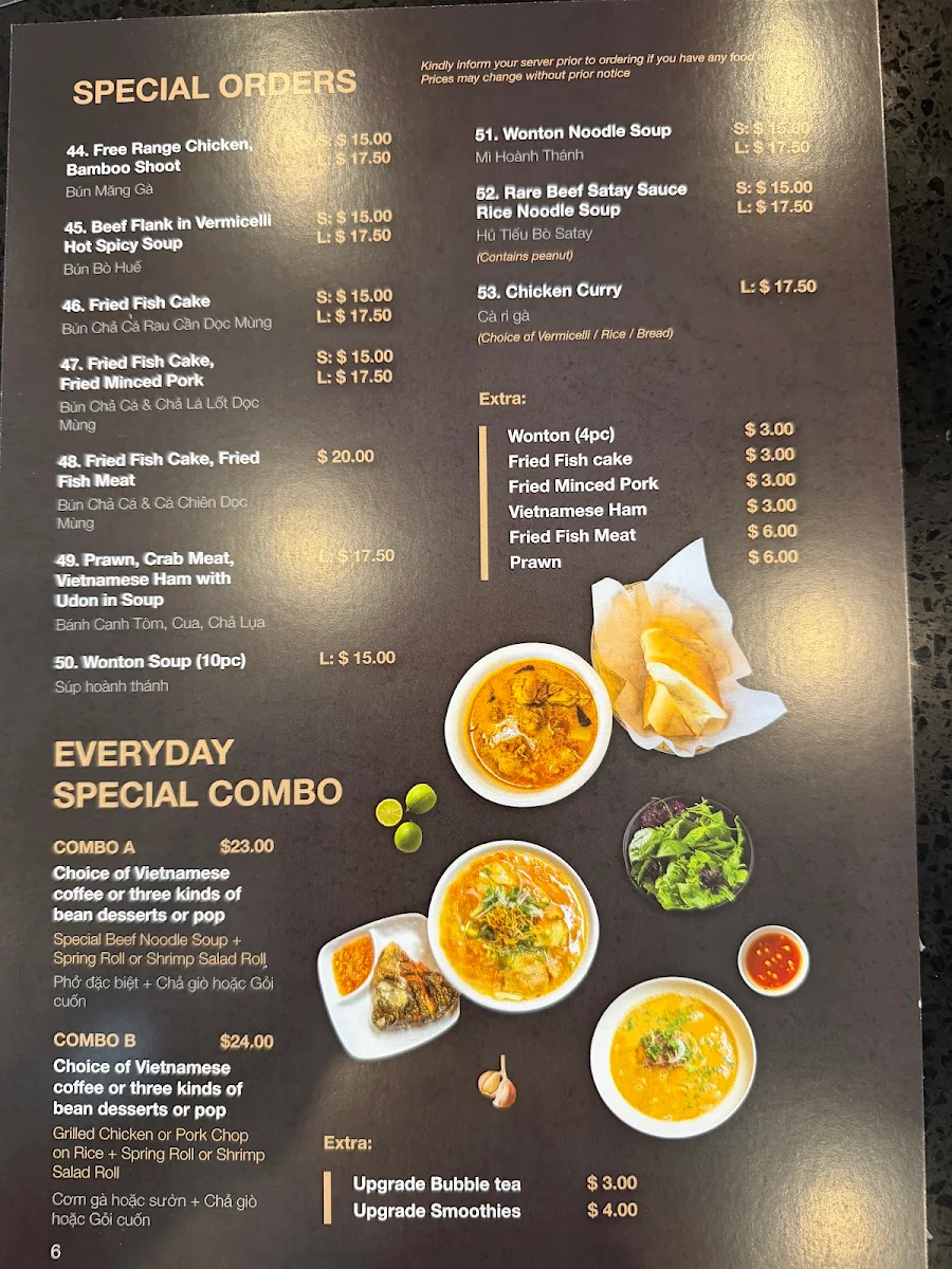 Menu, Viet Taste Restaurant