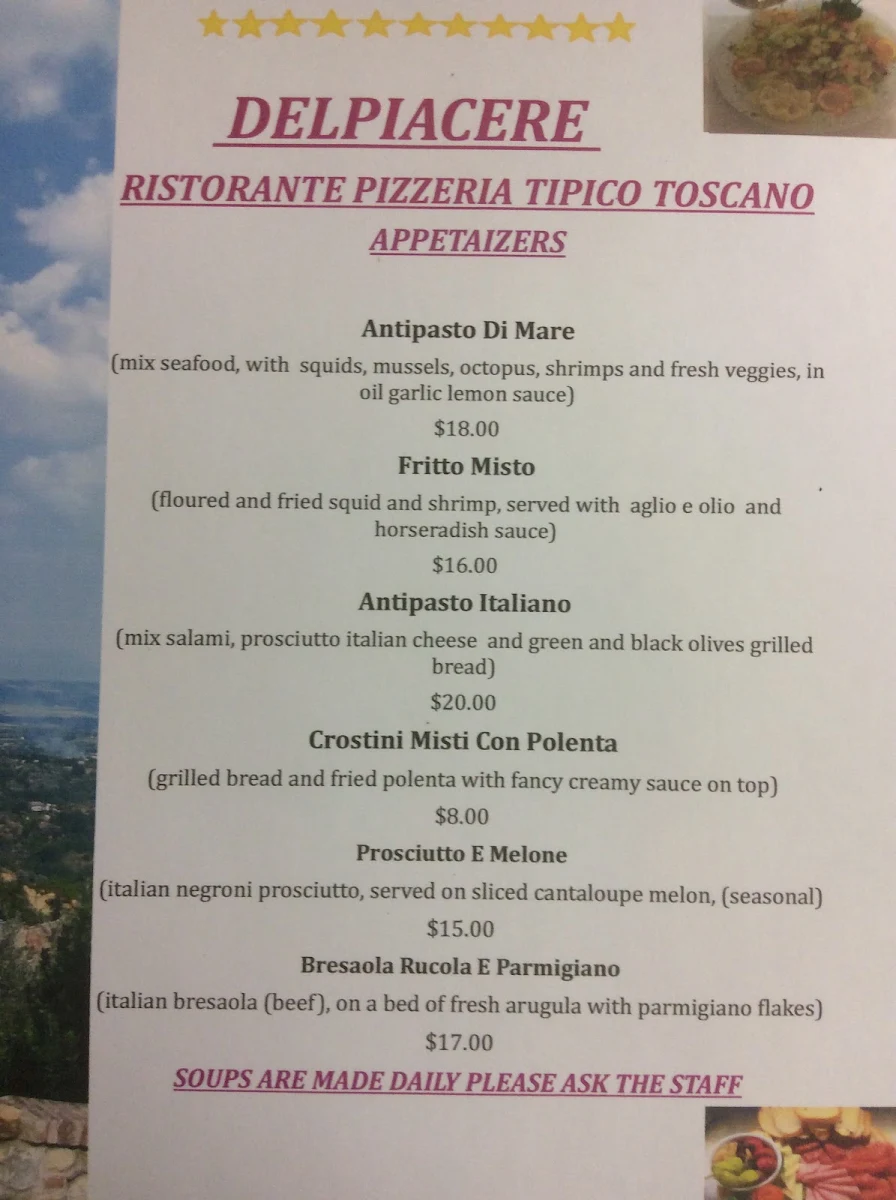 Menu, Del Piacere