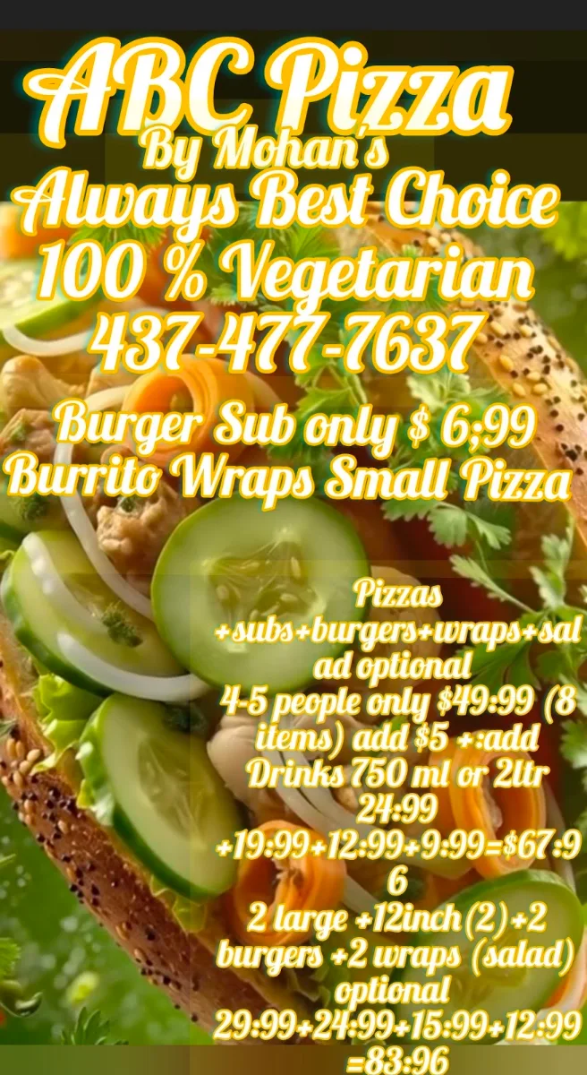 Menu, ABC Pizza By Mohan's