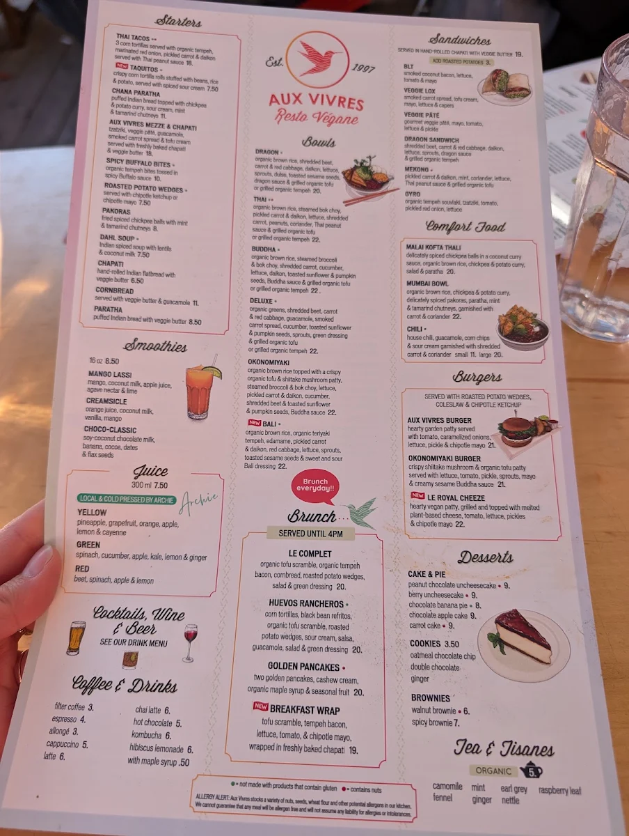 Menu, Aux Vivres Plateau