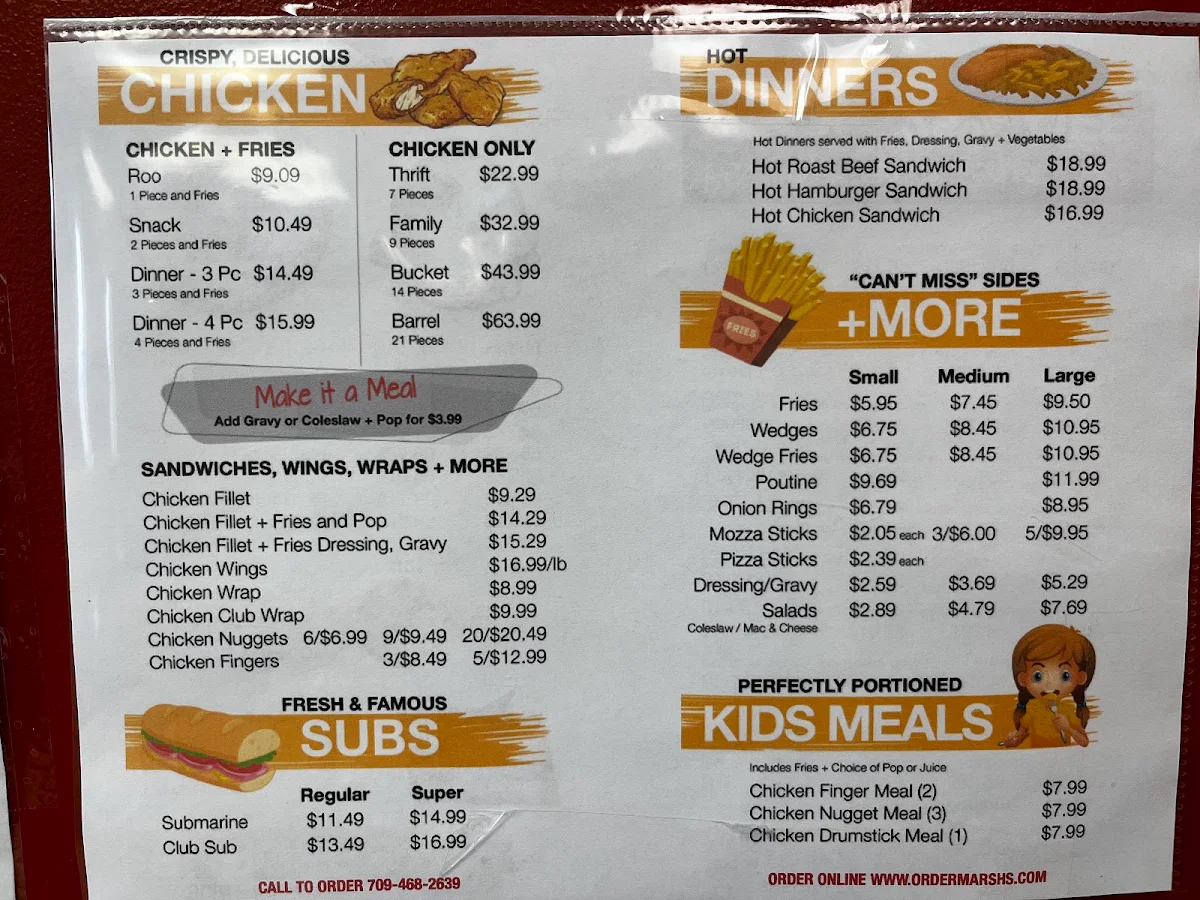 Menu, Marsh's Snack Bar