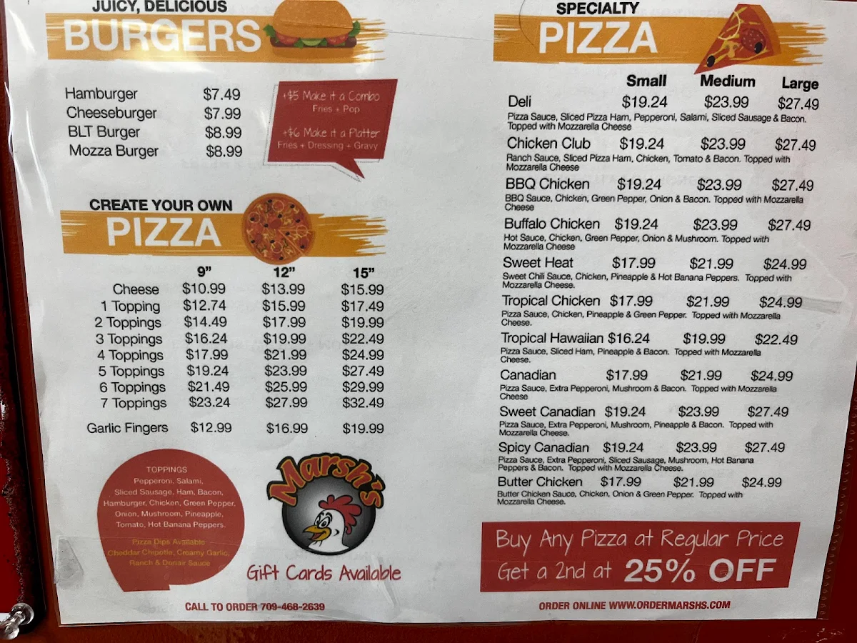 Menu, Marsh's Snack Bar