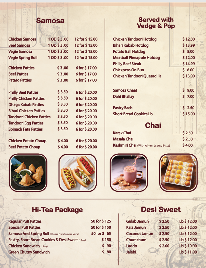Menu, Puff Patties Delight