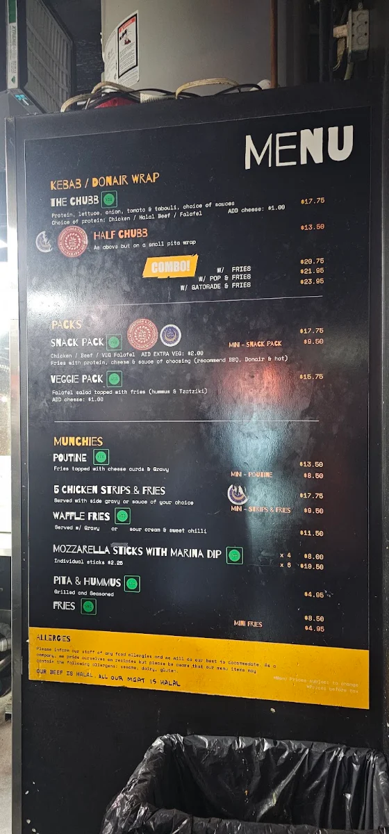 Menu, Chubby Ducks Donair, Kebab & Poutine