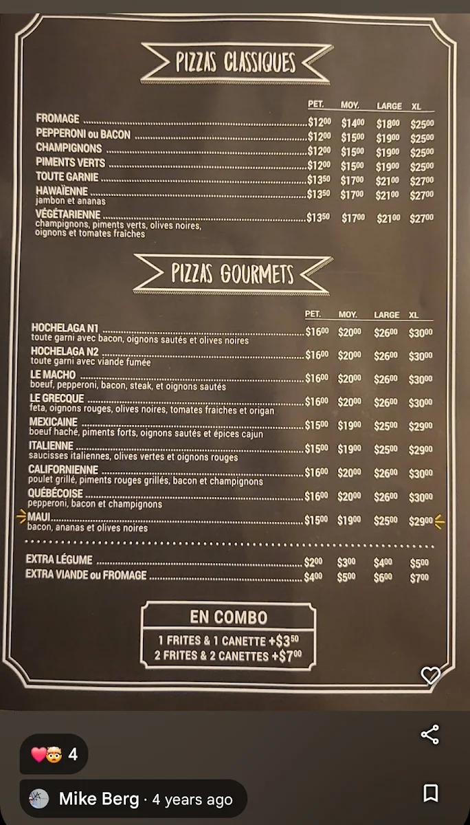 Menu, Restaurant Pizzeria Hochelaga
