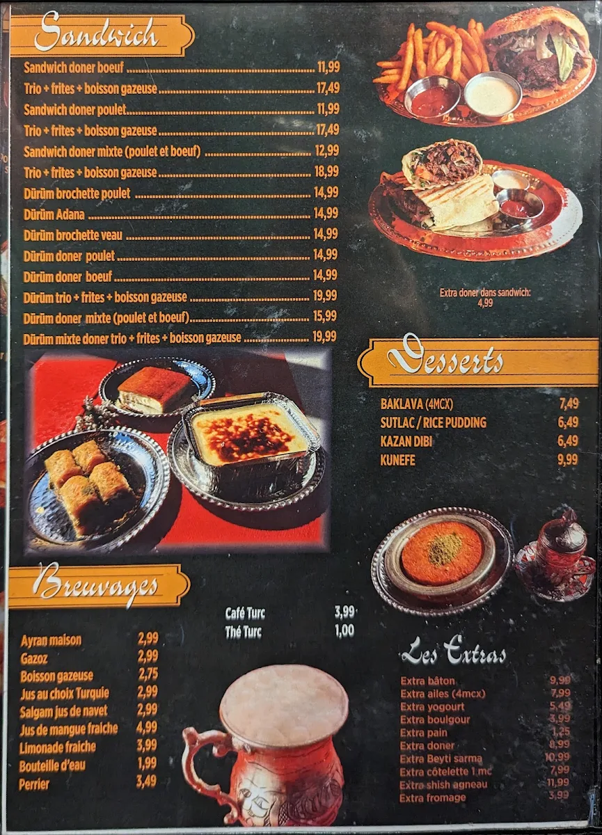 Menu, Istanbul Gunes Kebab