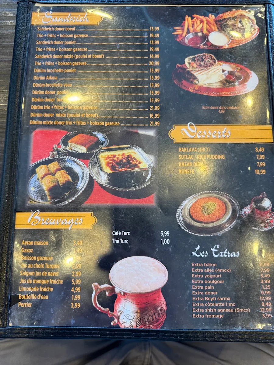 Menu, Istanbul Gunes Kebab