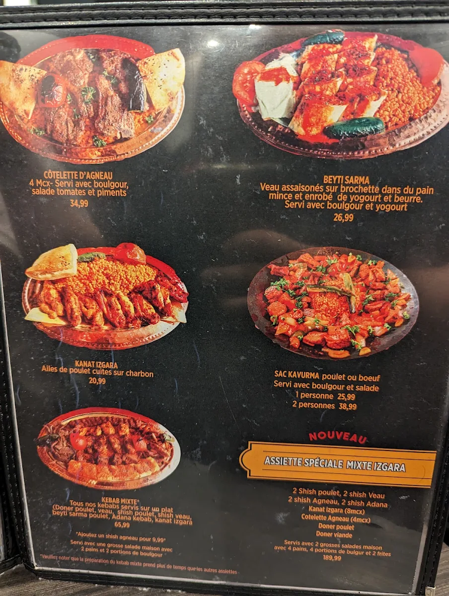 Menu, Istanbul Gunes Kebab