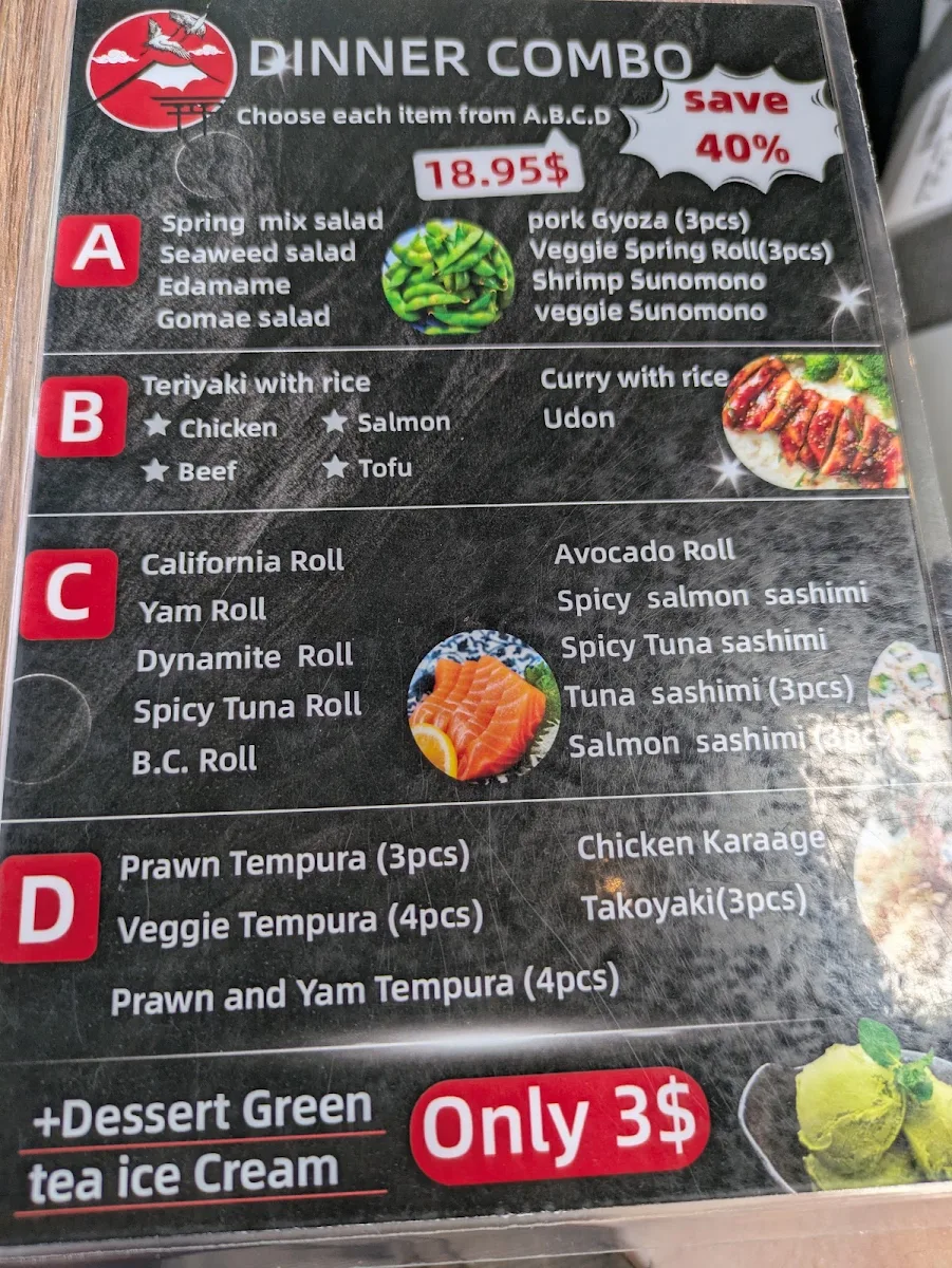 Menu, Sushi Tendo