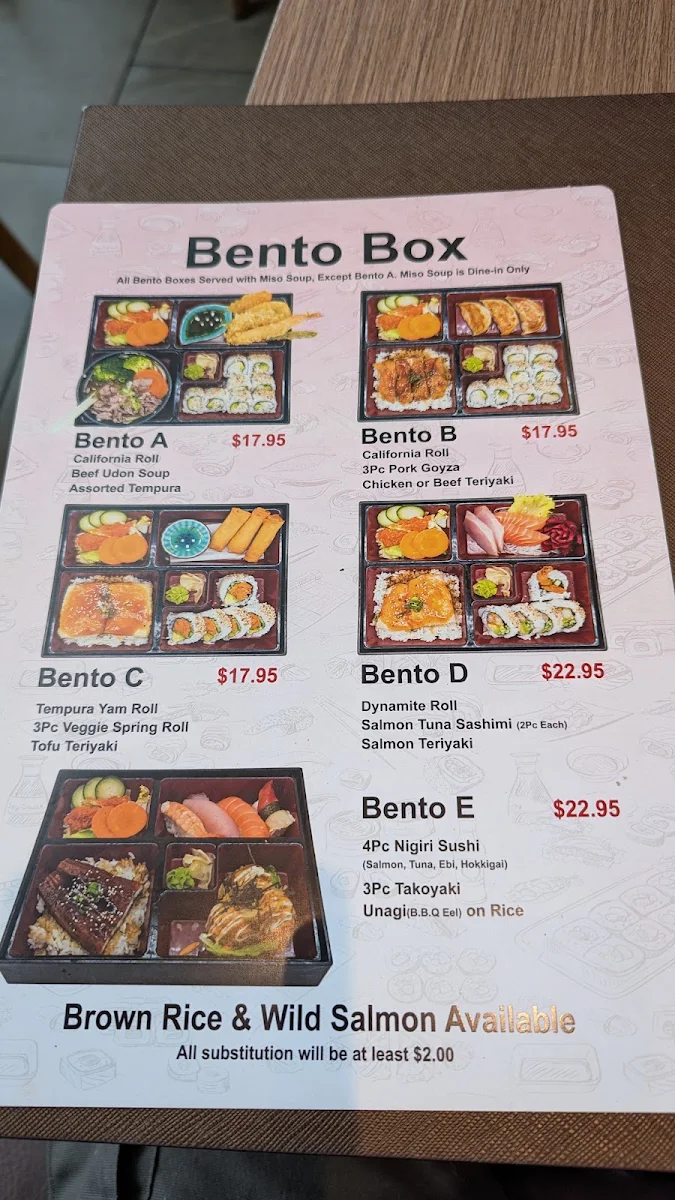 Menu, Sushi Tendo