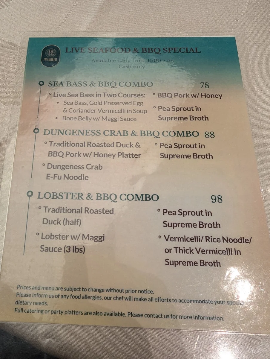 Menu, The Queen Seafood Cuisine